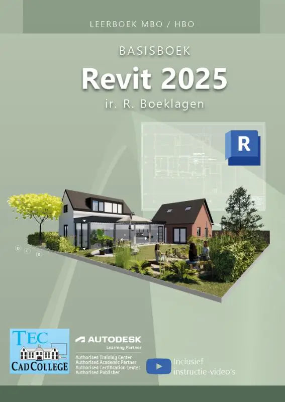 De cover van het basisboek revit 2025 leerboek met moderne ontwerpen gericht op bouw- en ontwerpsoftware