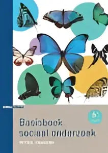 De basisboek sociaal onderzoek toont een illustratie van vlinders in blauw, teal en groen tinten op de voorkant