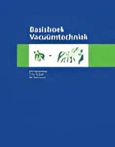 Blauw boek cover met witte tekst en groene strook met kleine illustraties van basisboek vacuümtechniek door Bert Suurmeijer en Jan Verhoeven
