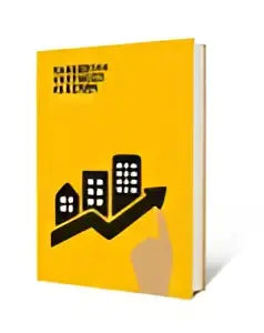 Gele hardcover basisboek vastgoedrekenen met zwarte silhouetten van gebouwen voor spryg real estate academy