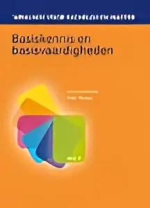 Oranje boekcover van basiskennis en basisvaardigheden met geometrische vormen geel blauw groen door anne kaldewaij en arjen valstar voor hoger onderwijs