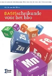 Kleurrijke kubusvormige dozen met tekst basisbeziche kunde voor het hbo van syntax media scheikunde algemeen product