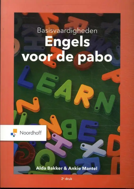 Vibrante oranje en groene cover van basisvaardigheden engels voor de pabo door alda bakker en ankie mantel