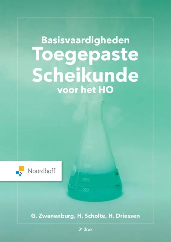 Transparante groene kegelvormige erlenmeyer met maatverdeling en teal vloeistof voor basisvaardigheden toegepaste scheikunde