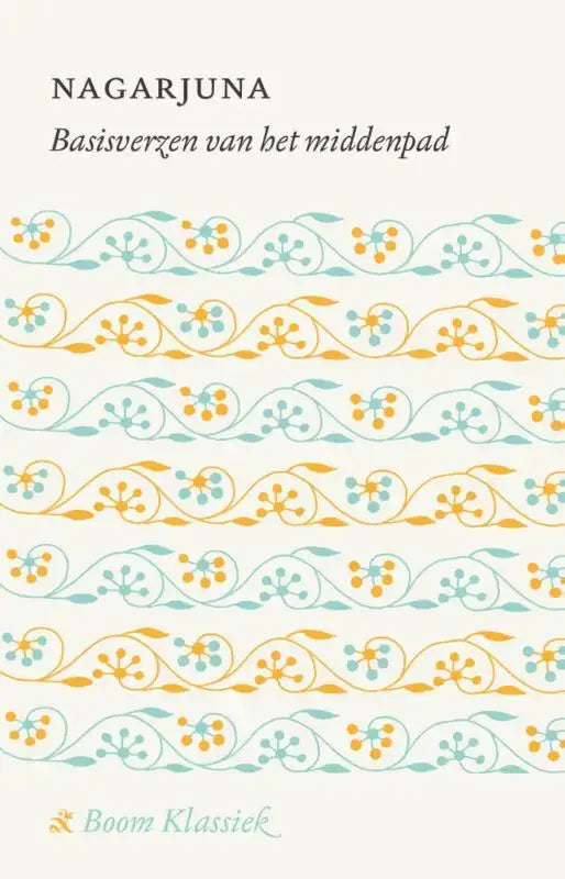 Boek cover basisverzen van het middenpad met crèmekleurige achtergrond en teal en mosterdgele bloemmotieven