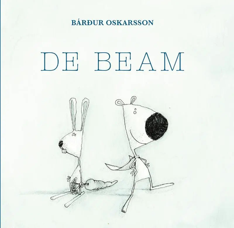 De beam boekomslag met een zwart-wit illustratie van twee cartoon dieren, ideaal voor jonge lezers