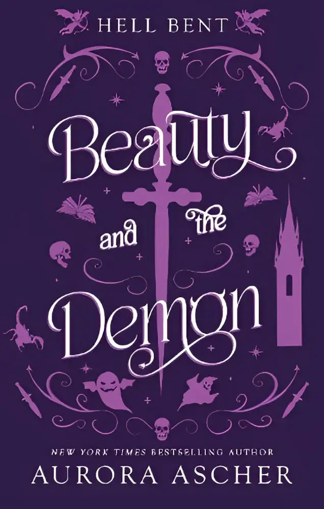 Purple book cover of beauty and the demon deluxe limited edition featuring white script and gothic illustrations