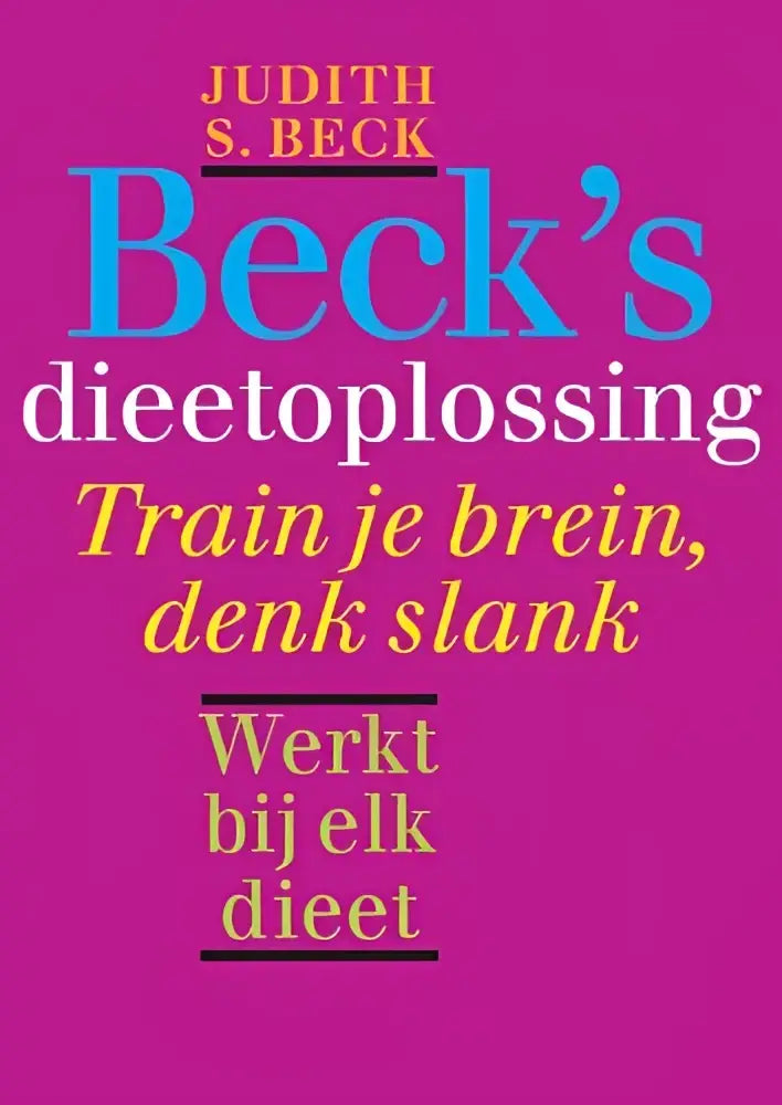 De boekomslag van becks dieetoplossing toont kleurrijke tekst op een levendige magenta achtergrond in het nederlands