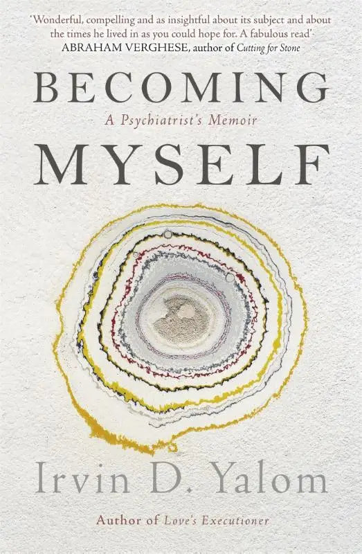 De minimalistische boekcover van Becoming Myself toont de titel en auteur van een psychiatrist’s memoir