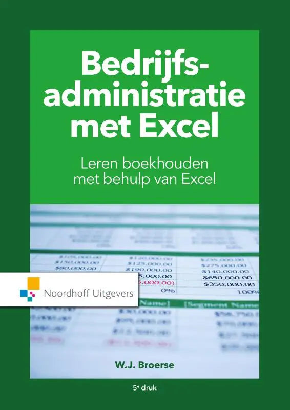 Groene boekcover bedrijfsadministratie met excel witte tekst en vage excel achtergrond voor administratieve processen