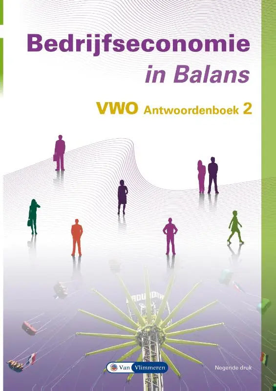 Purple en groene bedrijfseconomie in balans leerboekcover met silhouetten op golf en reuzenrad onderaan