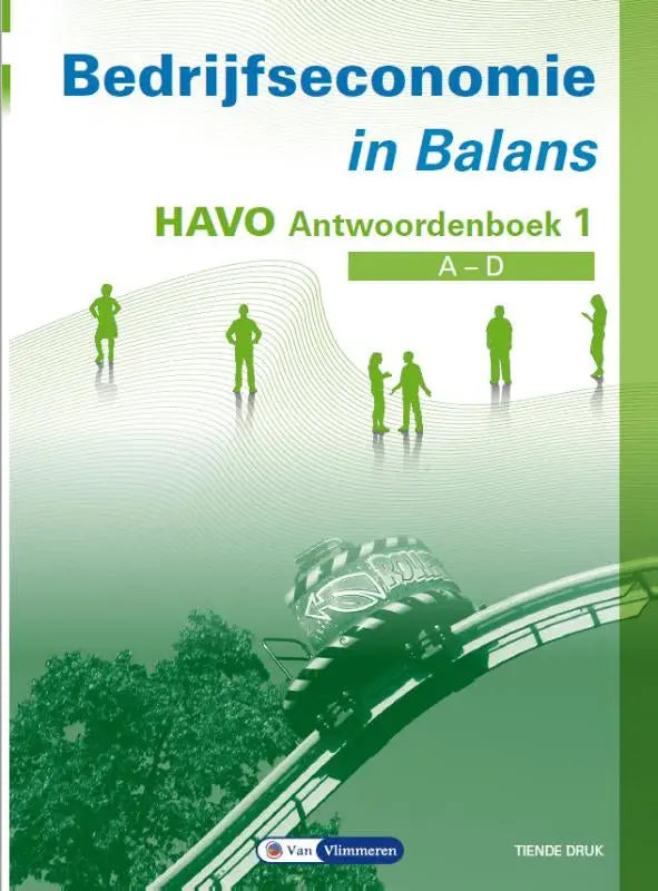 Groen omslag van het bedrijfskunde havo boek bedrijfseconomie in balans met mensen silhouetten en achtbaan afbeelding