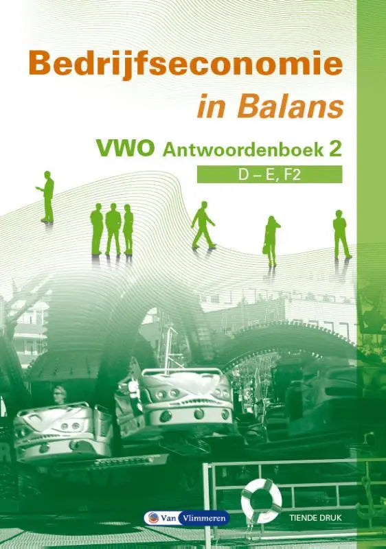 Groen wit bedrijfseconomie in balans leerboek met silhouetten op golfstructuur boven industriële voertuigen voor bedrijfskunde havo vwo