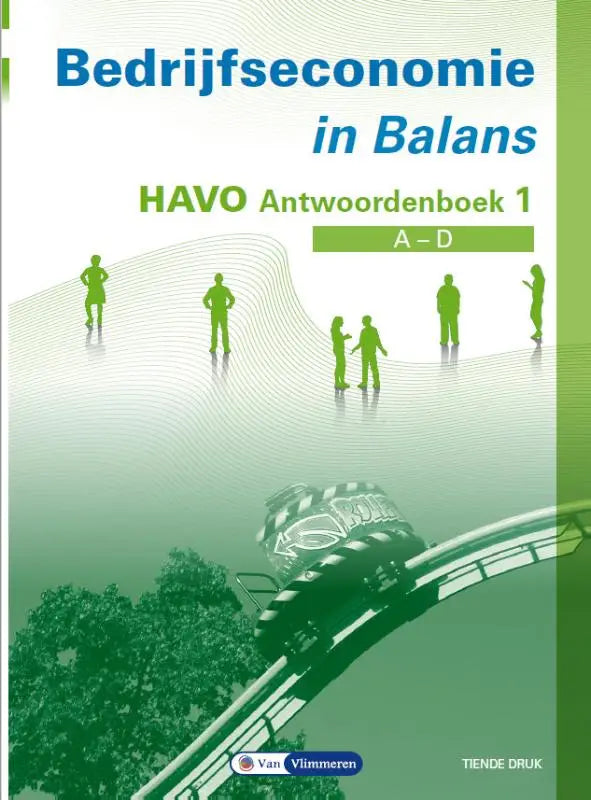 Groen-wit havo antwoordenboek bedrijfseconomie in balans met silhouetten van mensen op een achtbaan op de omslag