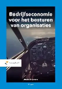 De boekcover van bedrijfseconomie voor het besturen van organisaties toont een donker abstract ontwerp en is gericht op bedrijfskunde algemeen