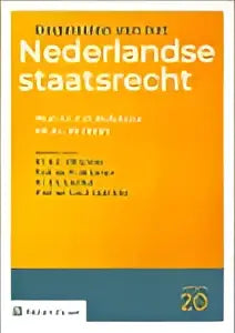 Oranje boekomslag met zwarte tekst en blauwe banner onderaan voor het boek beginselen van het Nederlandse staatsrecht van wolters kluwer nederland