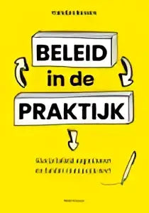 Gele boek beleid in de praktijk met zwart tekst en een minimalistisch ontwerp door fransien roovers
