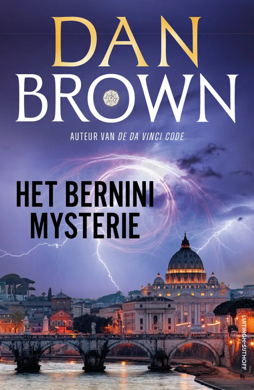 De cover van het boek het bernini mysterie toont een dramatisch nachtelijk uitzicht op vaticanstad met verlichte koepel