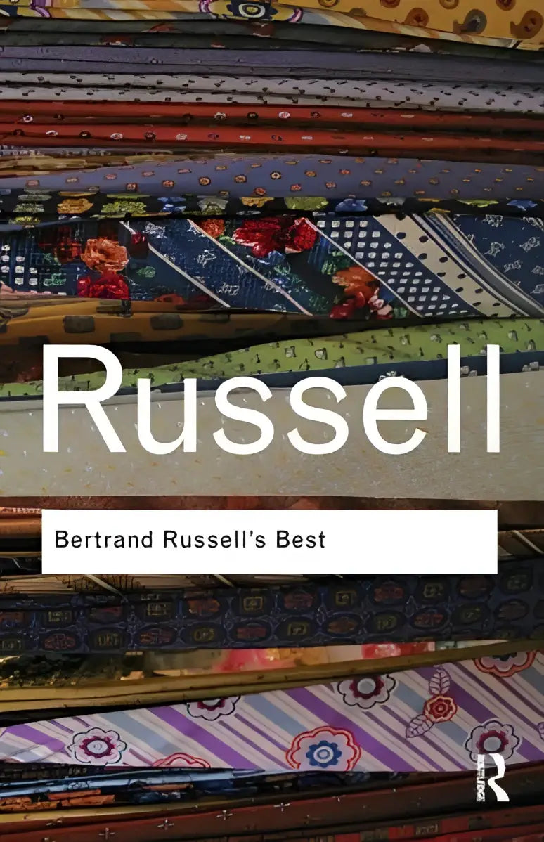 Boekomslag van bertrand russells best met kleurrijke patronen van stropdassen en de titel russell in witte tekst