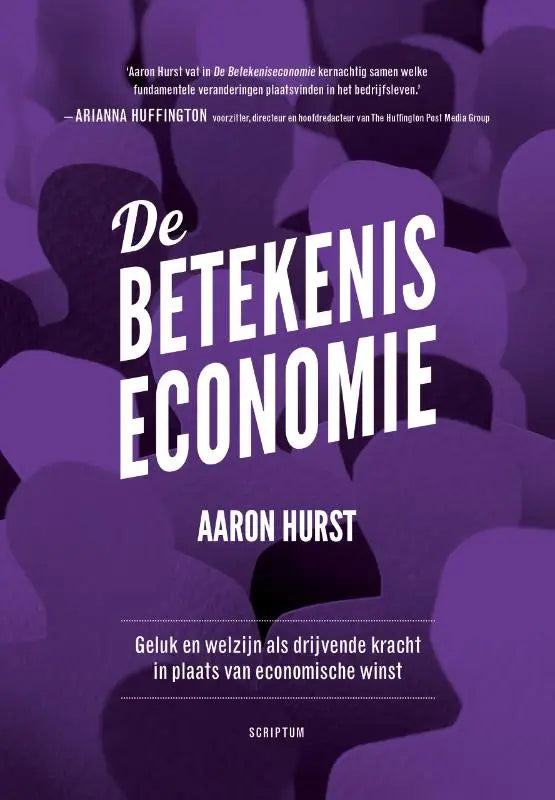 Paars boekcover van de betekenis economie door aaron hurst met abstracte vormen, uitgegeven door scriptum books, management algemeen