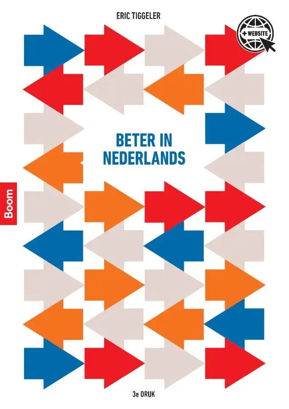 Het boek beter in nederlands heeft een omslag met een geometrisch patroon van rode, blauwe en oranje pijlen op wit
