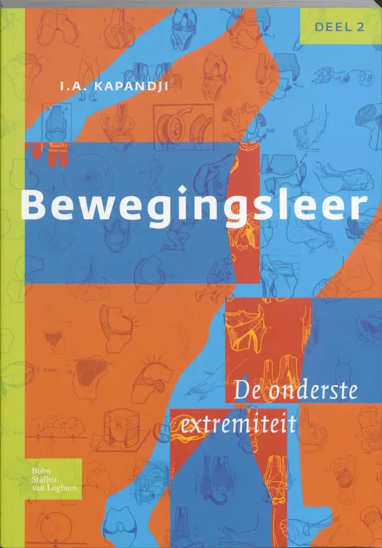 The bewegingsleer book cover by bsl media features bold orange and blue geometric blocks with sketch-style limb illustrations