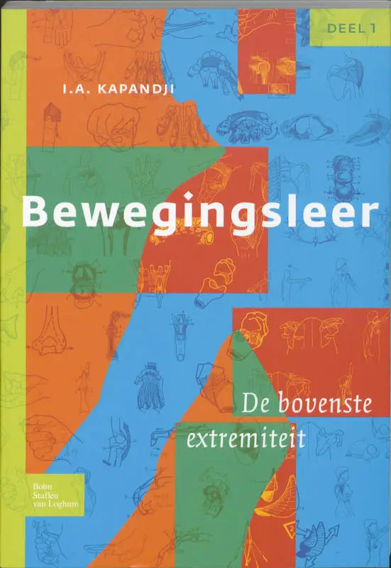 The bewegingsleer book cover by bsl media features a vibrant geometric design with bold orange, blue, and green shapes