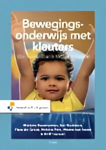 De product bewegingsonderwijs met kleuters toont een gele en zwarte grafische omslag met tekst ger gorissen mariska beenhakker rolf touwen
