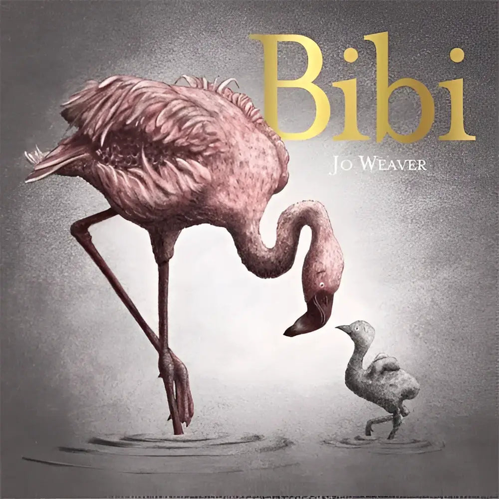 A delicately illustrated pink flamingo with textured feathers stands beside a grayish duckling in bibi flamingos tale for jonge lezers