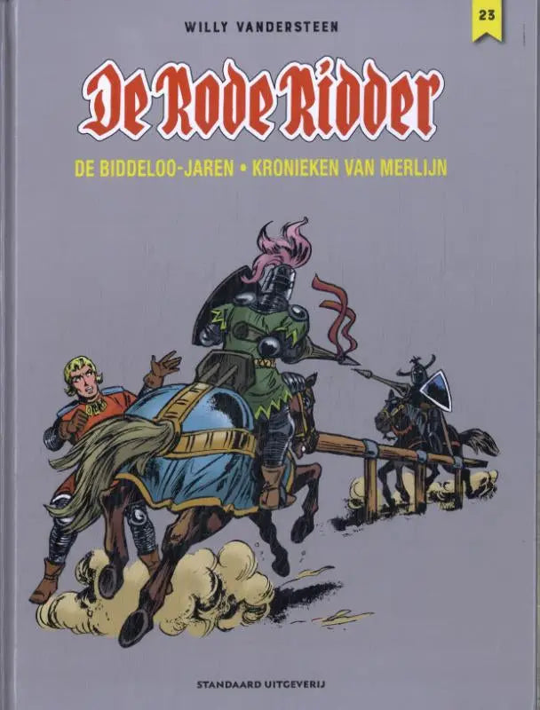 De rode ridder comic cover by willy vandersteen showing a knight in green armor riding a horse for biddeloo-jaren kronieken