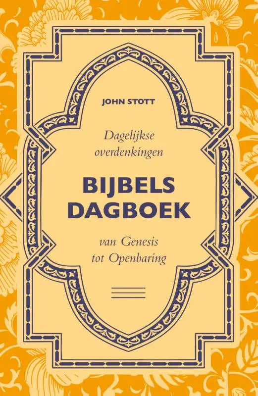 Een geel bijbels dagboek met blauwe geborduurde rand en dagelijkse overdenkingen van john stott