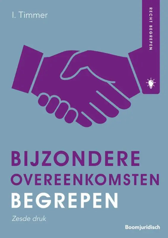 Lichtblauw boek met paarse grafiek van handen die schudden voor bijzondere overeenkomsten begrepen