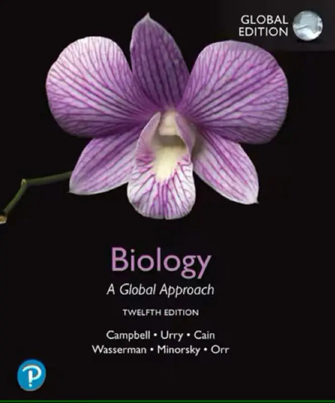 De cover van biology a global approach met een paarse orchidee en roze strepen voor moderne biologie en digitale leeromgeving