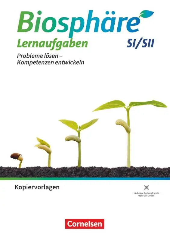 De cover van biosphäre sekunardarstufe i lernaufgaben si und sii werkboek met groene tekst en zaailingenillustratie