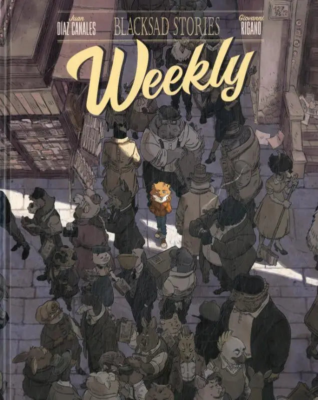De cover van blacksad stories weekly met een centraal in oranje geklede figuur tekeningen van juan diaz canales