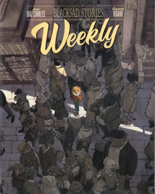Weekblad blacksad stories comic boek met levendige straatscène en anthropomorfe personages door juan diaz canales