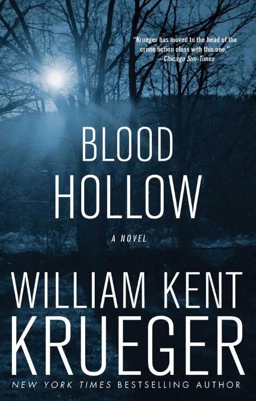 Boekcover van blood hollow een o’connor mystery series roman met witte tekst en donkere bosscène bij maanlicht