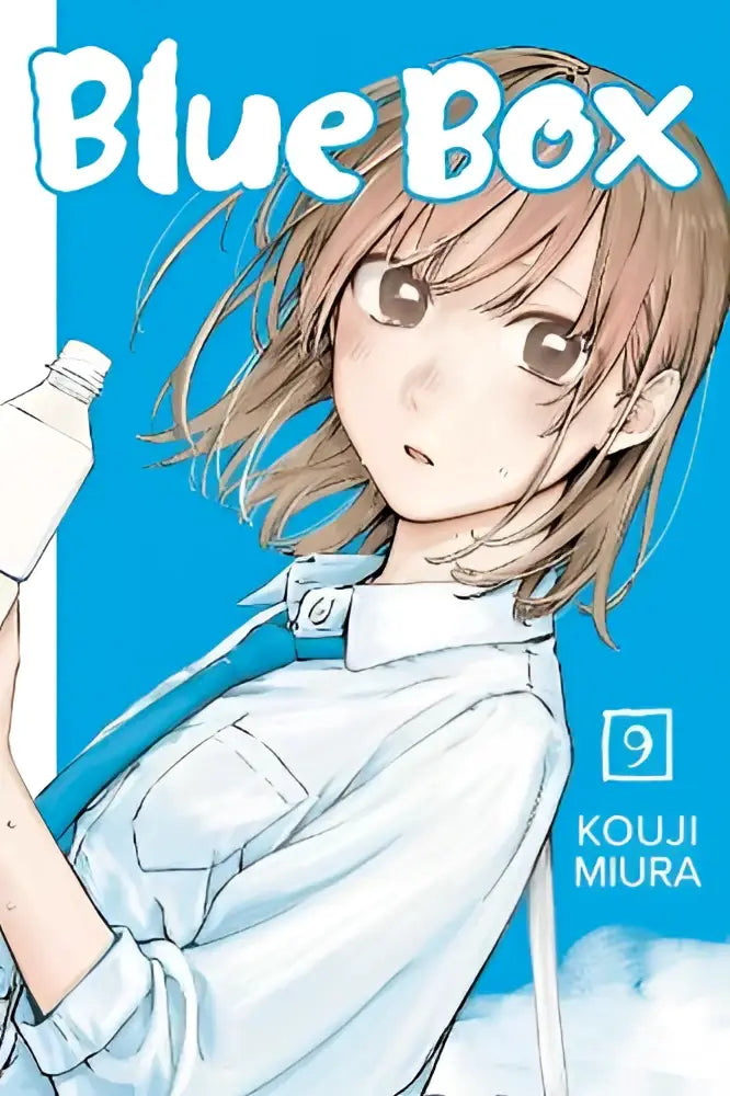 De cover van blue box volume 9 manga toont een jonge vrouw met lichtbruin haar en witte blouse