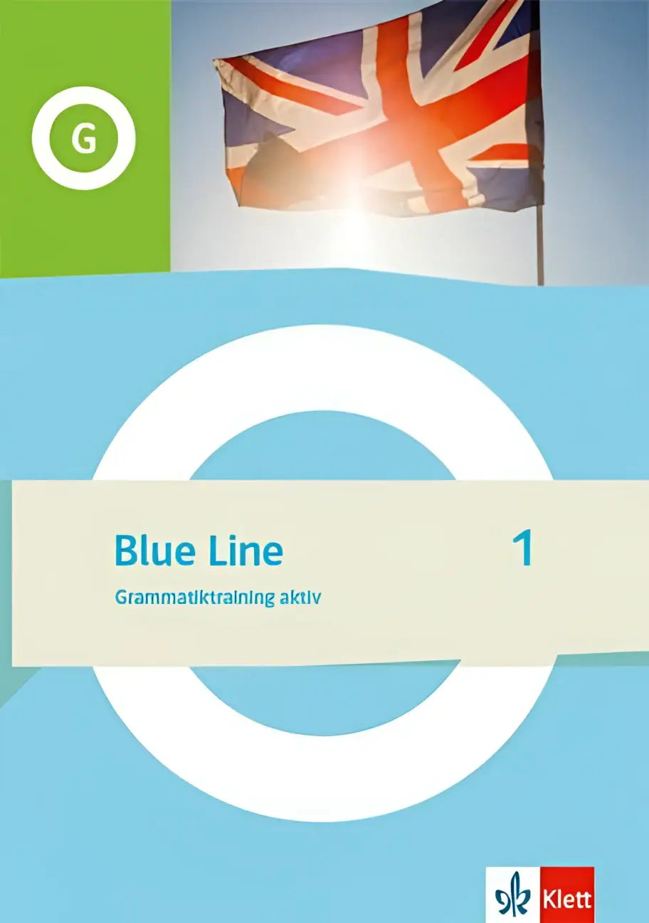 Blue line 1 grammatiktraining aktiv klasse 5 werkboek met lichtblauwe omslag en union jack ontwerp