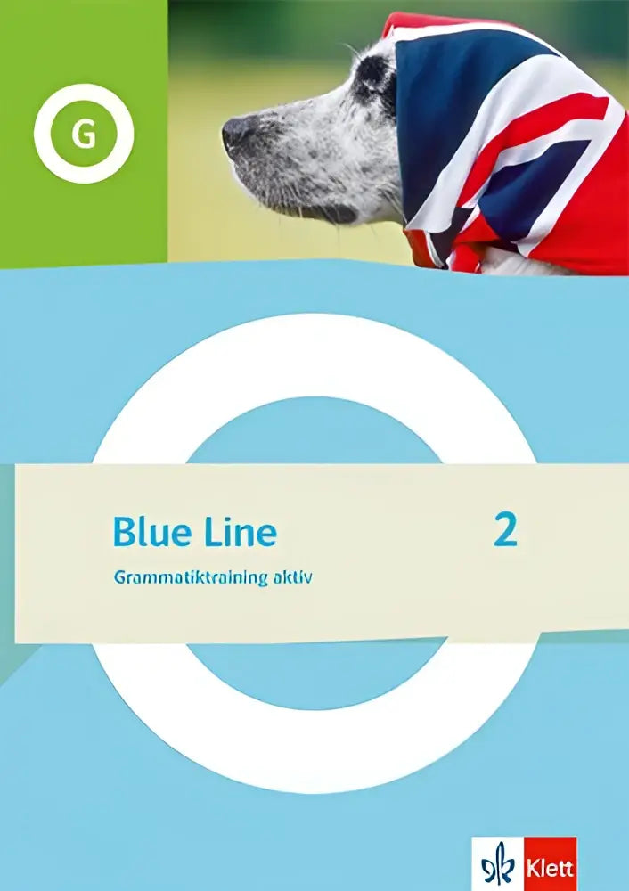 Blue line 2 grammatiktraining aktiv klasse 6 leerboek met hond met union jack vlag als opvallend detail