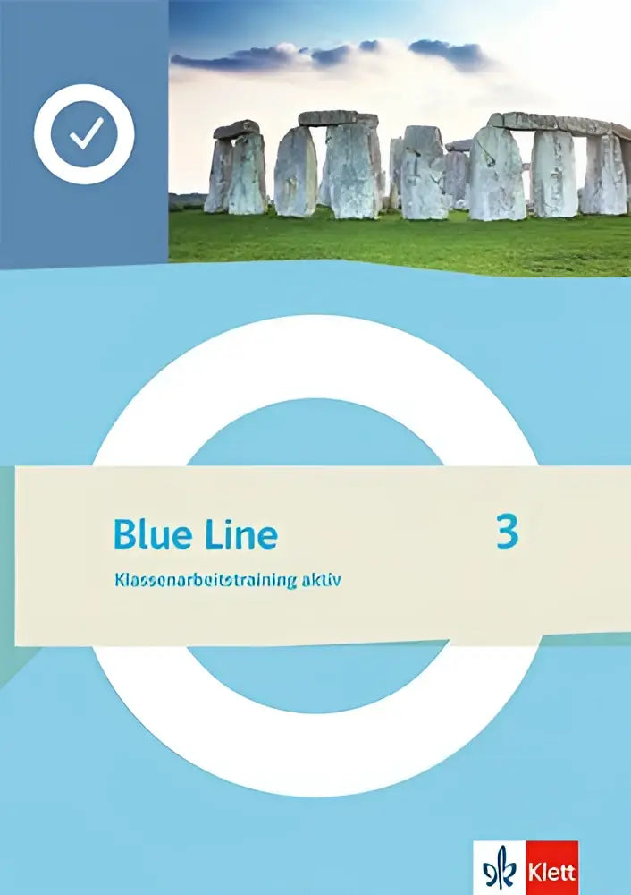 Blue line 3 klassenarbeitstraining aktiv klasse 7 workbook met stenen cirkel illustratie op de omslag