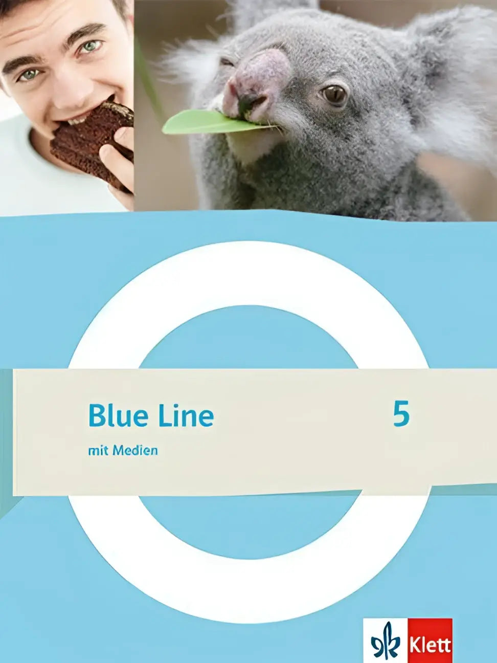 Blue line 5 schulbuch mit medien flexible lichtblaues cover mit weißem kreisdesign und klett logo unten rechts