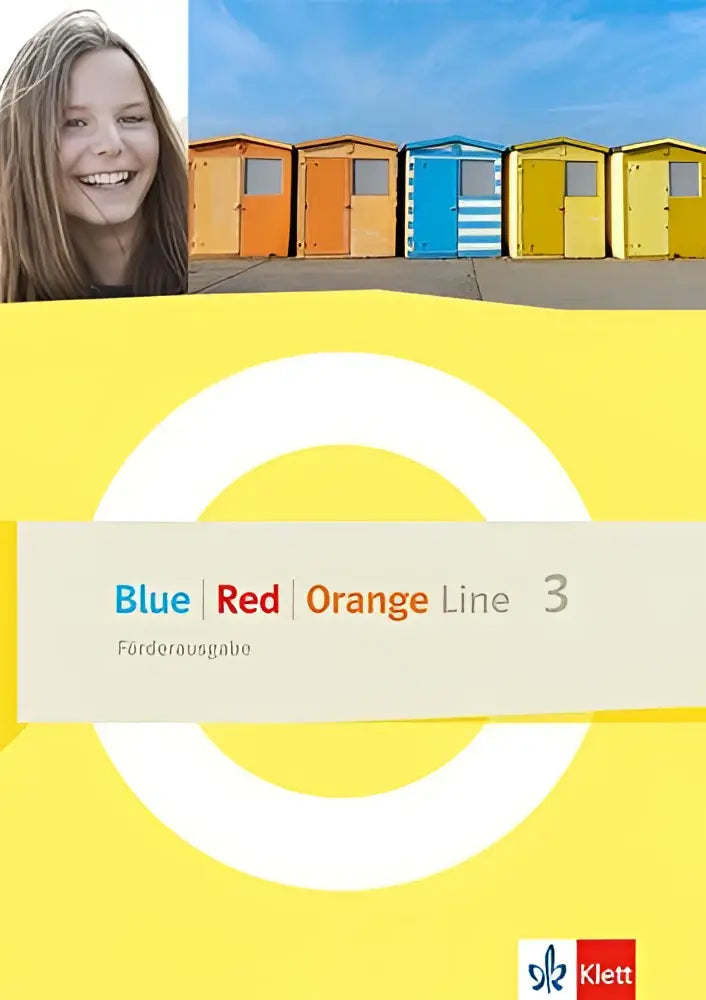 Gele boekomslag met witte cirkel en tekst blue line red line orange line 3 in blauwe, rode en oranje letters förderausgabe klasse