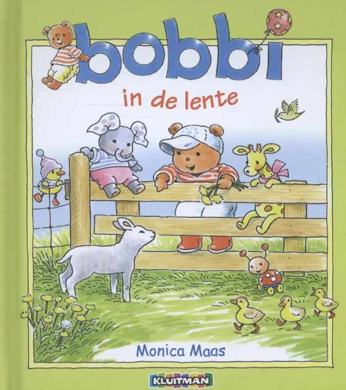Groen hardcover kinderboek bobbi in de lente van monica maas met kleurrijke illustratie voor jonge lezers