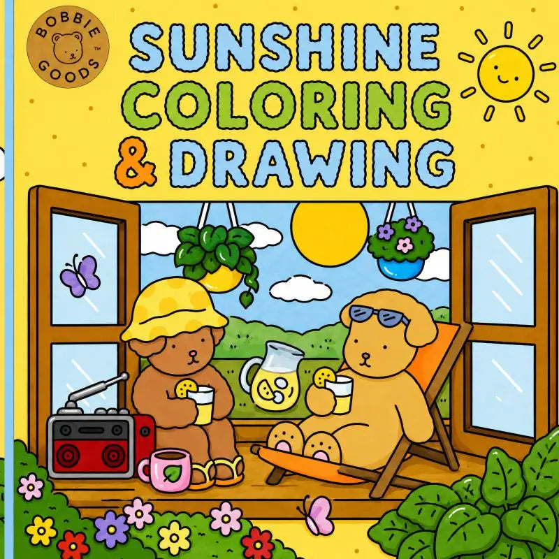 Bright yellow bobbie goods sunshine coloring book featuring cartoon bears enjoying a sunny day for coloring and drawing