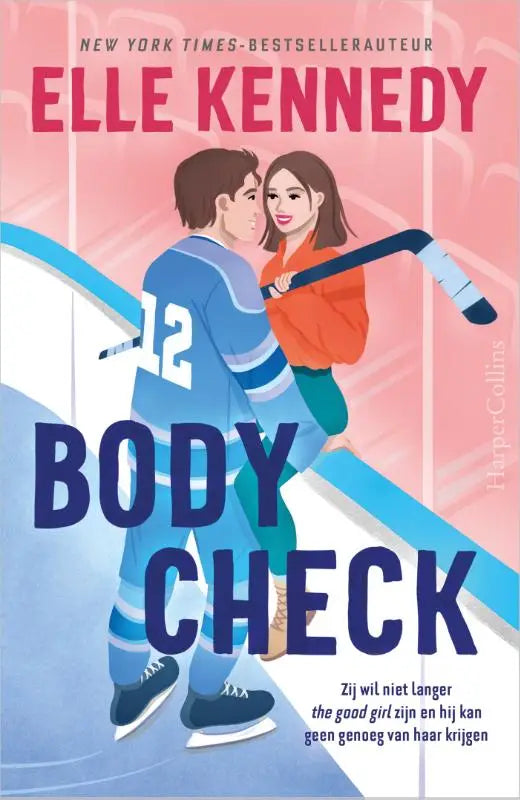De cover van body check van bestselling auteur elle kennedy toont twee ijshockeyspelers in een intieme pose