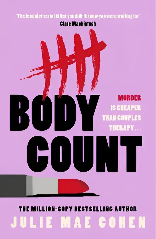 A bold black and red book cover of body count the new revenge thriller featuring a stylized lipstick mark