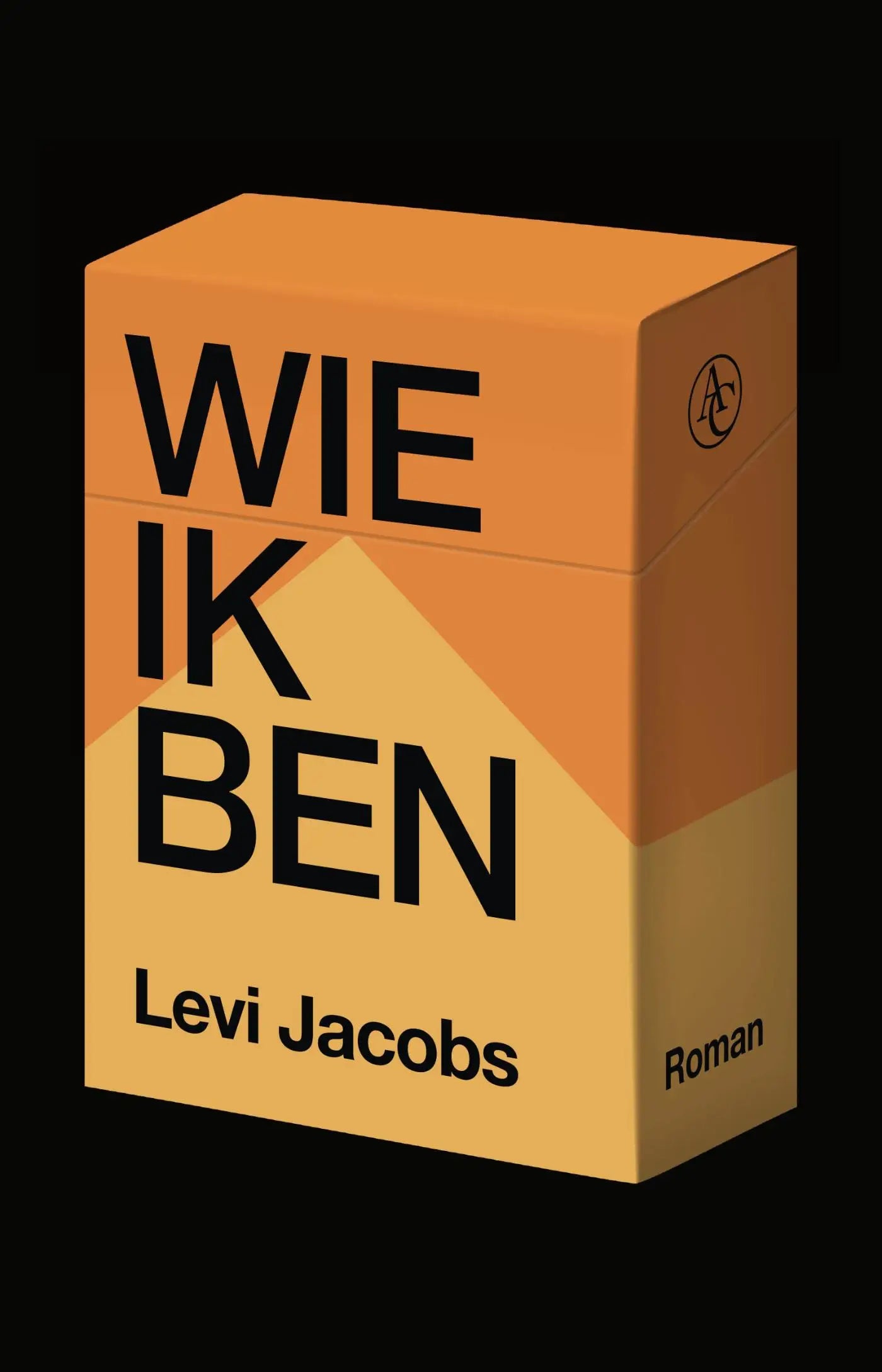 Oranje paperback roman wie ik ben van levi jacobs met opvallende zwarte letters op de voorkant