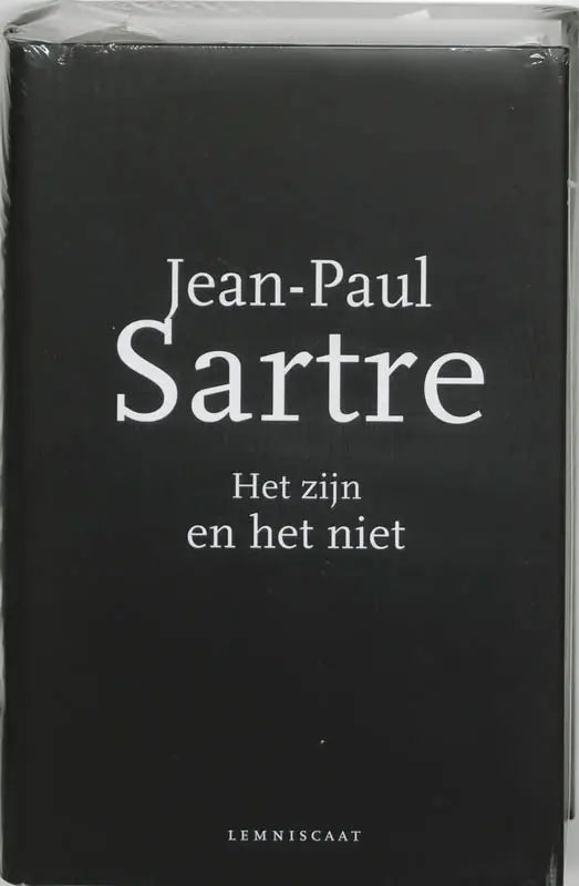 Zwart hardcoverboek met witte serifletters van het zijn en het niet door jean-paul sartre over fenomenologische ontologie