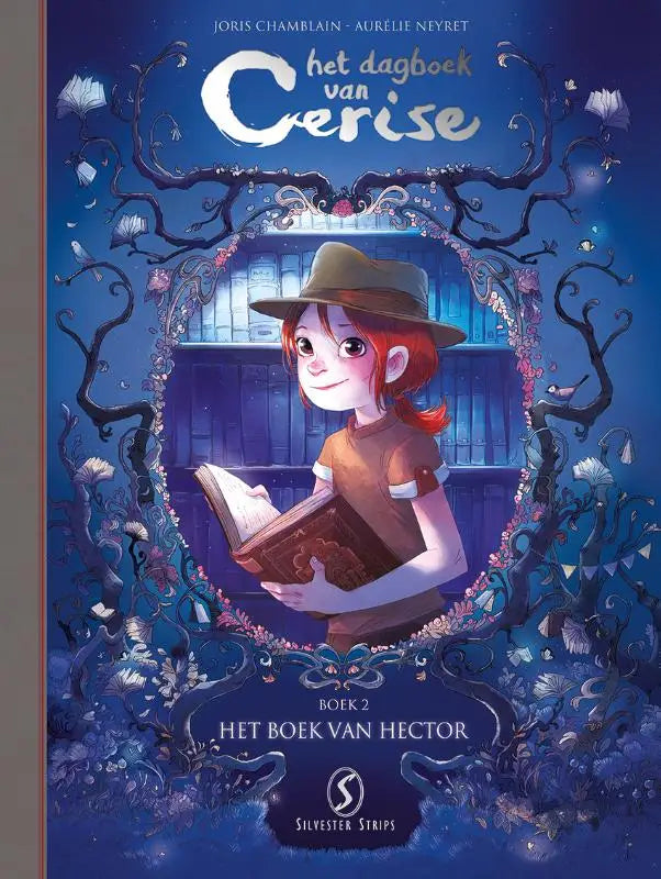 De cover van het geïllustreerde kinderboek het dagboek van cerise toont een jong meisje met rood haar en een leren boek voor jonge lezers